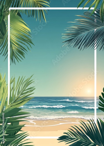 Calm tropical beach with gentle waves and palm trees on a sunny day