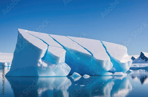 A large iceberg floats in the crystal-clear water of the Antarctic ocean on a sunny day photo