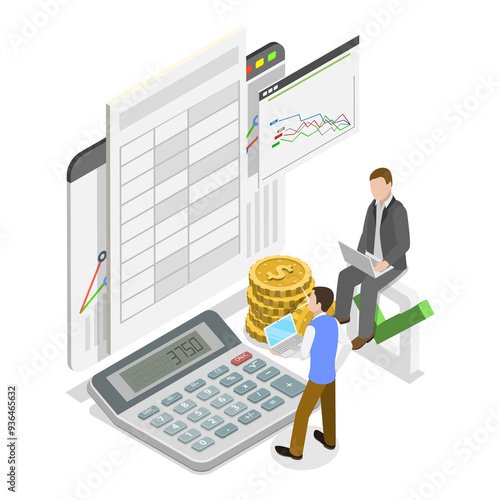 3D Isometric Flat  Illustration of Financial Report. Item 2