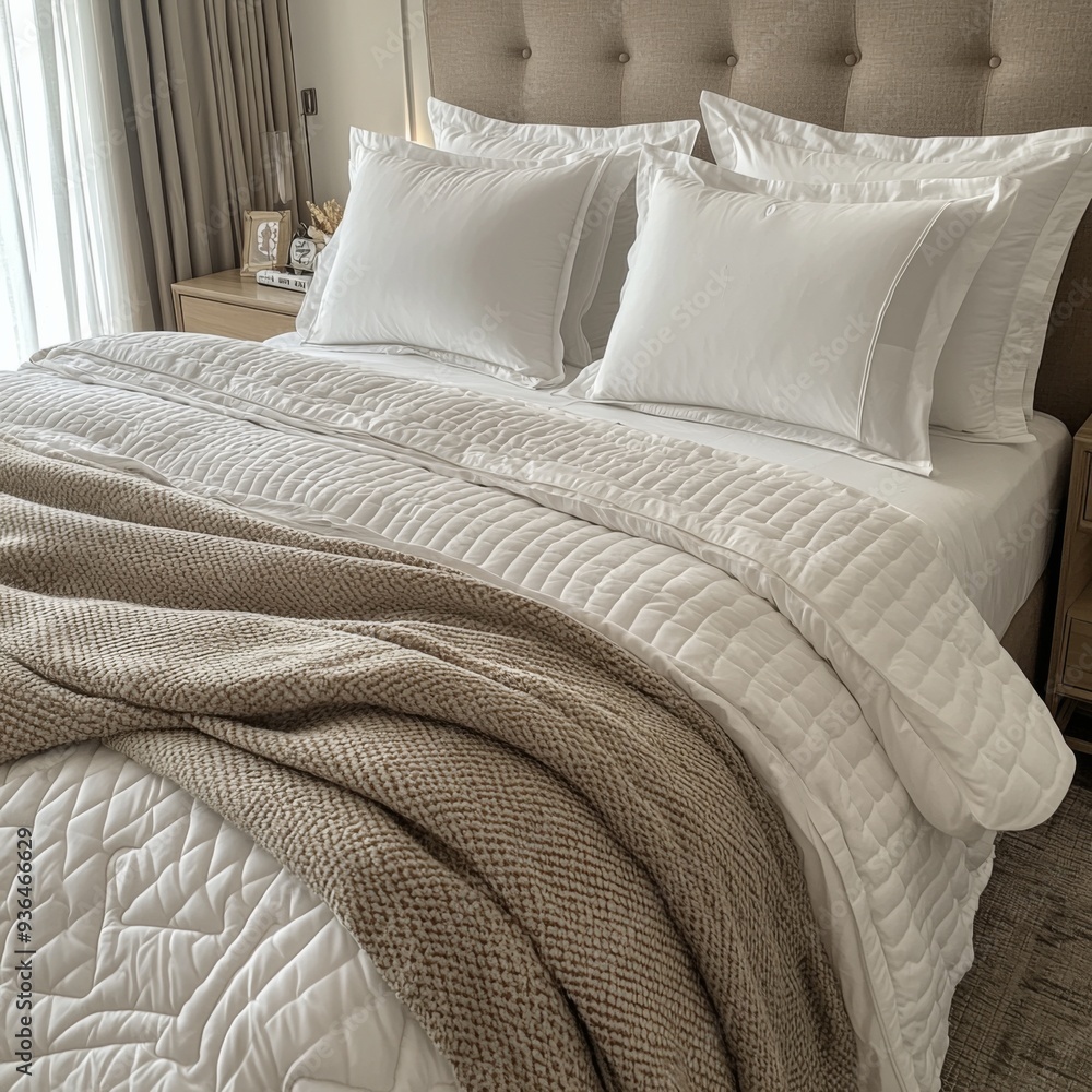 Classic bed with pillow and throw created with generated ai Classic bed with pillow and throw created with generated ai
