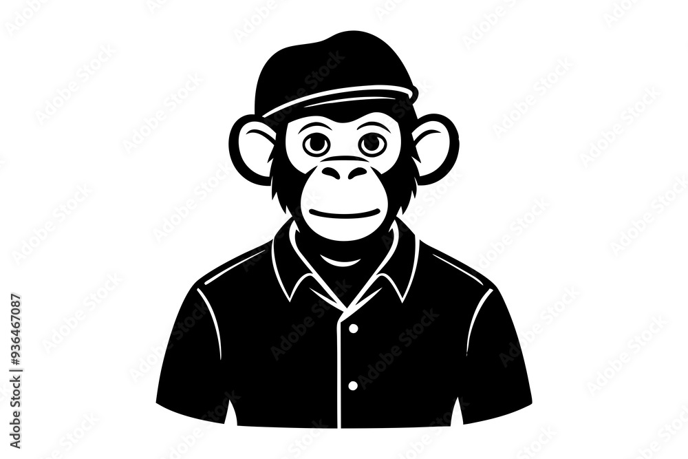 A monkey wearing a shirt and cap on a white background A monkey wearing a shirt and cap on a white background