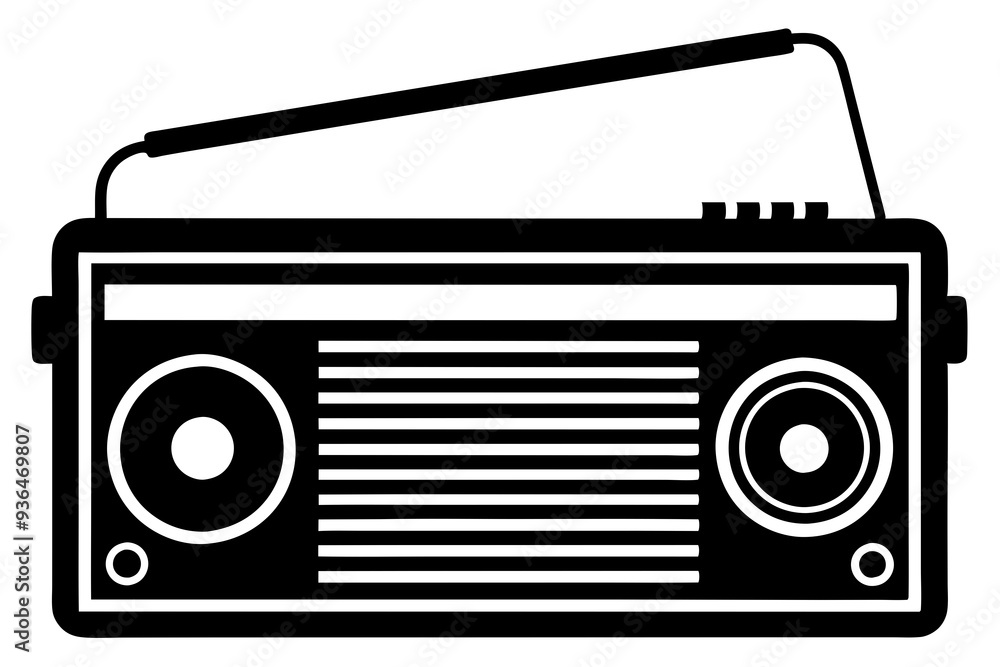 A vector silhouette of an old-fashioned radio on a white background A vector silhouette of an old-fashioned radio on a white background