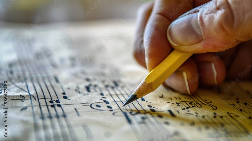 The hand writing music notes The hand writing music notes