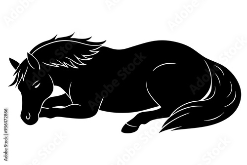 An impressive illustration of a horse sleeping silhouette vector design on a white background