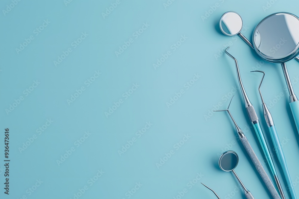 Dental Tools on a Blue Background: Essential Instruments for Oral Care Dental Tools on a Blue Background: Essential Instruments for Oral Care