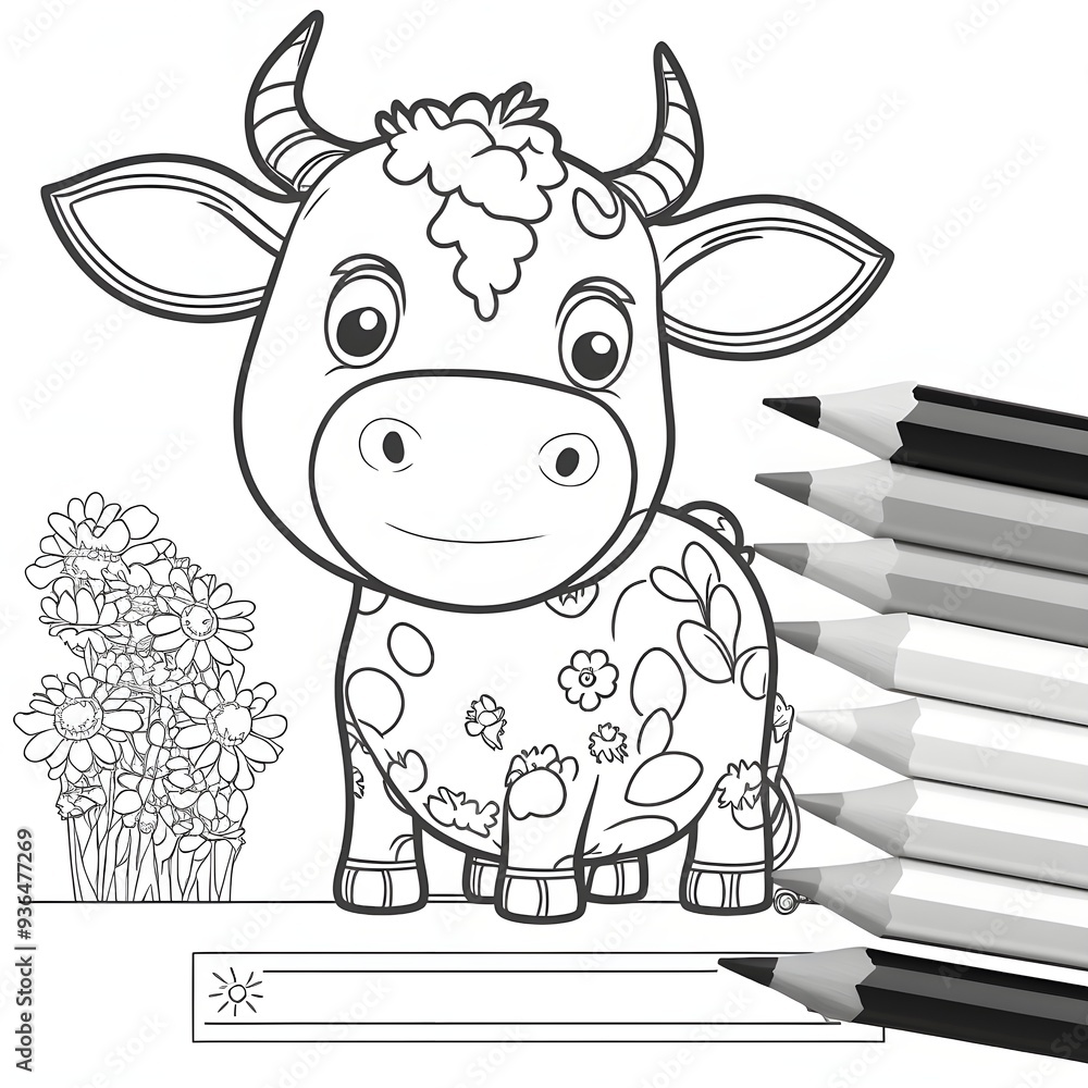 Obraz premium COLORING DRAWING OF A COW ON THE FARM 2