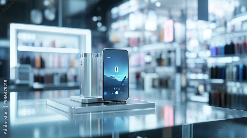 Smartphone on a Display Stand in a Retail Store