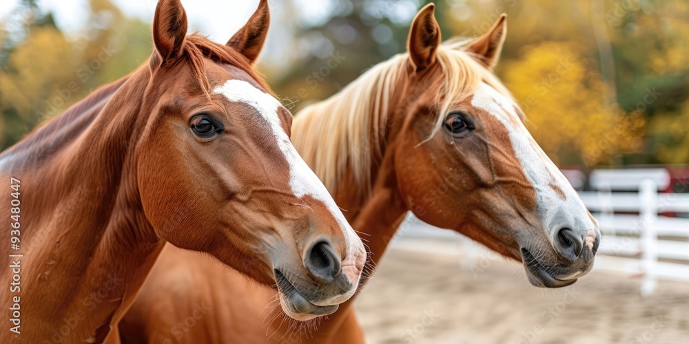 Horses grazing peacefully in the lush landscapes of northeastern Iceland under a clear blue sky during autumn Horses grazing peacefully in the lush landscapes of northeastern Iceland under a clear blue sky during autumn