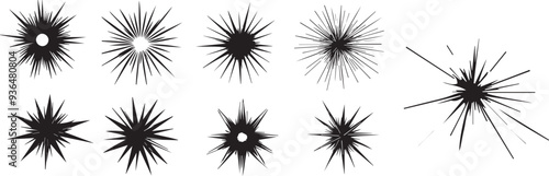 A collection of starburst shapes in various designs and orientations.