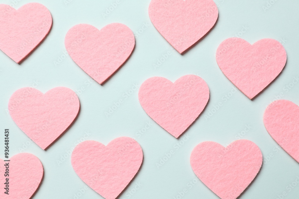 Hearts on color background, top view Hearts on color background, top view