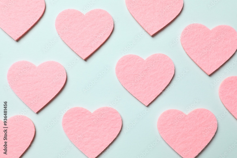 Hearts on color background, top view Hearts on color background, top view