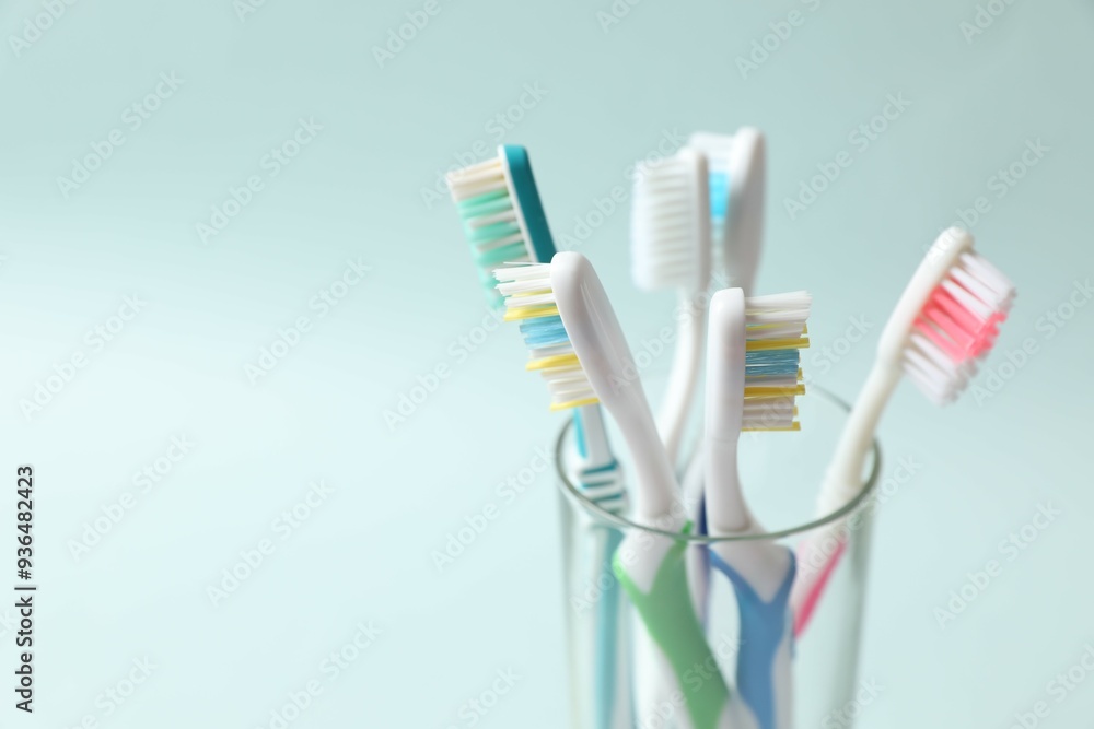 Various toothbrushes on a colored background. Concept of tooth treatment and dental care Various toothbrushes on a colored background. Concept of tooth treatment and dental care
