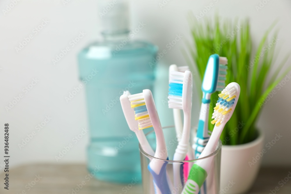 Various toothbrushes. Concept of tooth treatment and dental care Various toothbrushes. Concept of tooth treatment and dental care