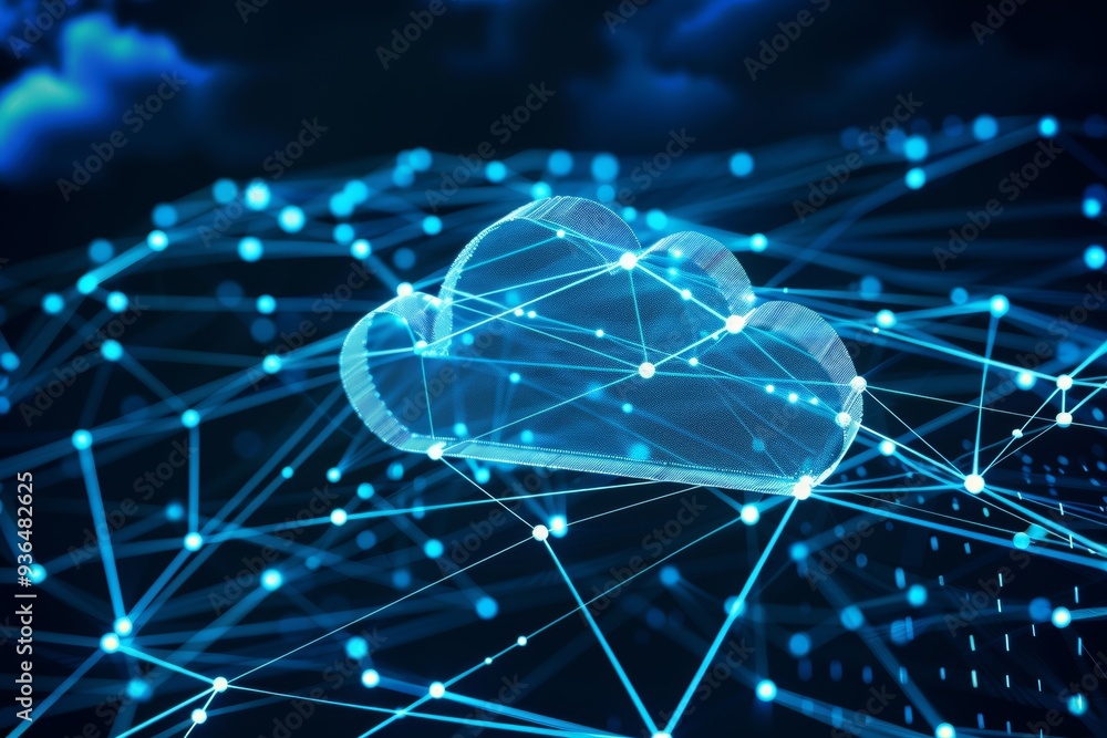 Cloud Computing Network With Polygonal Cloud Icon Symbolizing Connectivity, Technology, And Data Cloud Computing Network With Polygonal Cloud Icon Symbolizing Connectivity, Technology, And Data