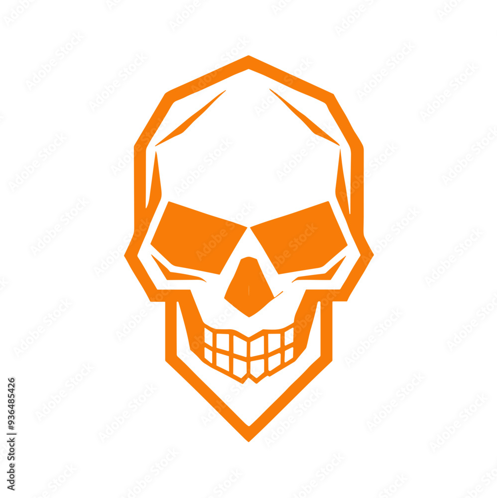 Orange Geometric Skull Icon, Minimalist Halloween Design Orange Geometric Skull Icon, Minimalist Halloween Design