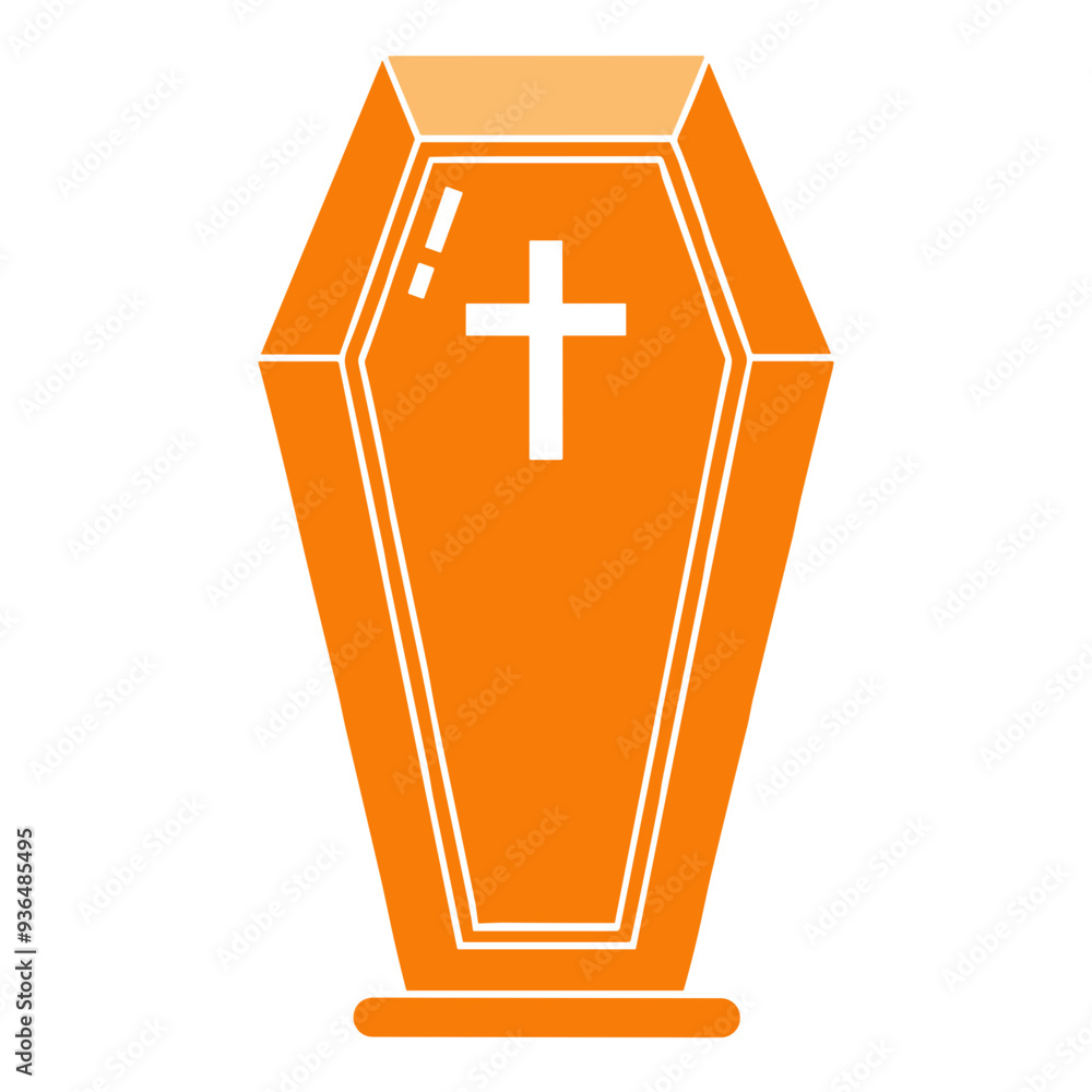 Obraz premium : Orange Coffin Icon with Cross, Simple Halloween Vector Illustration