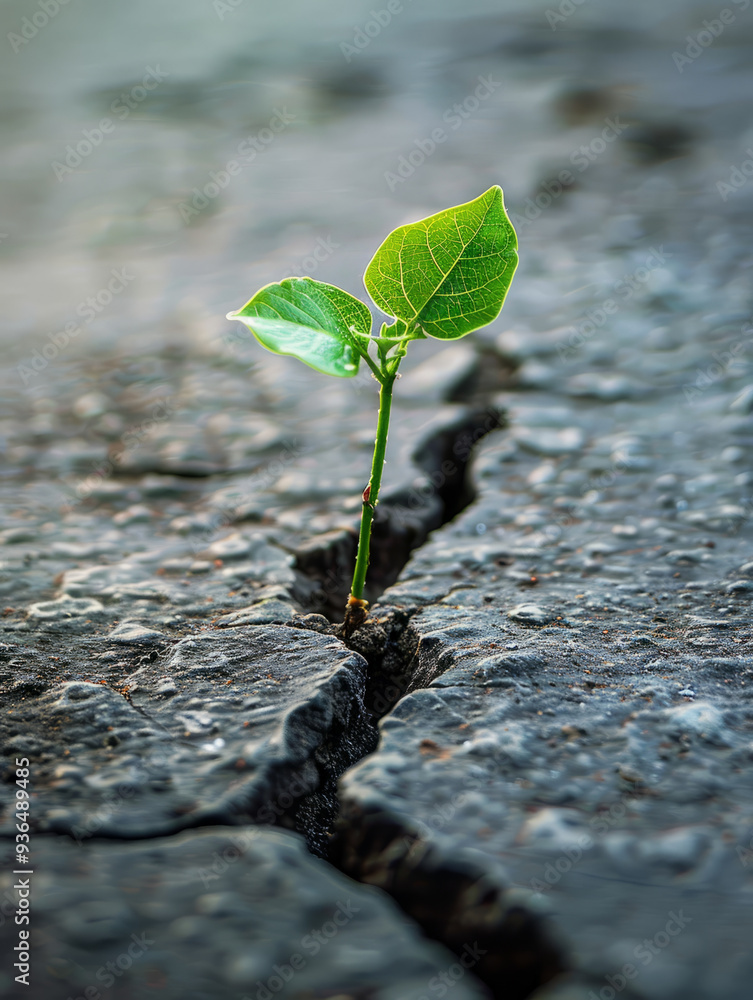 Small plant growing out of a crack in asphalt. Small plant growing out of a crack in asphalt.
