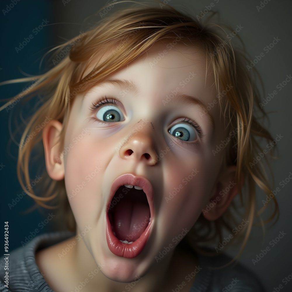 Young girl with wide eyes and open mouth expressing surprise or shock, close-up portrait Young girl with wide eyes and open mouth expressing surprise or shock, close-up portrait