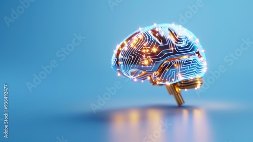 blue digital brain with cuircut board pattern, Artificial Intelligence and Machine Learning, Neuroscience and Technology Integration, Transformation of Thought Processes,Data-Driven Decision Making.   photo