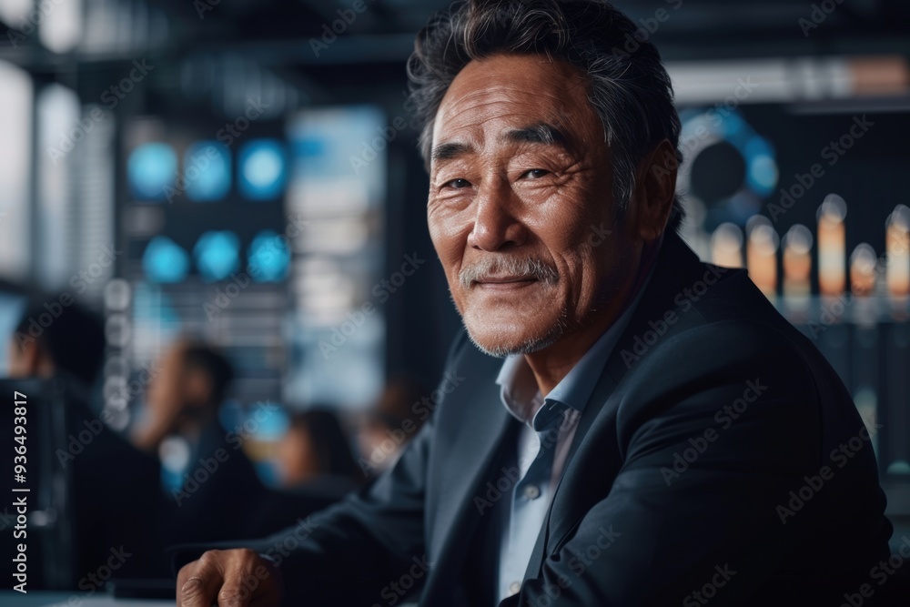Fototapeta premium Senior Executive in Modern Office During Evening