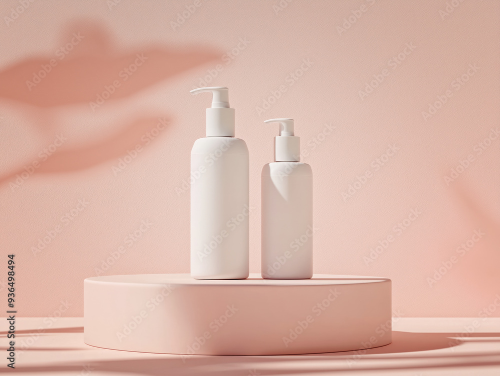 Mockup Of Two Plain White Spray Bottles Neatly Placed On A Podium On A Pastel Background No Logo Mockup Of Two Plain White Spray Bottles Neatly Placed On A Podium On A Pastel Background No Logo