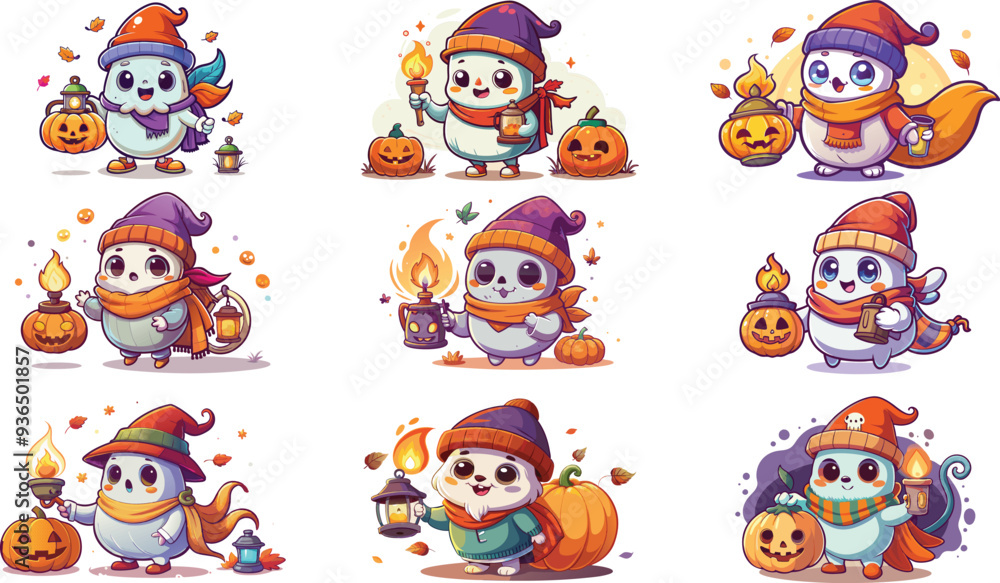 Fototapeta premium set of funny ghost cartoon vector art, illustration