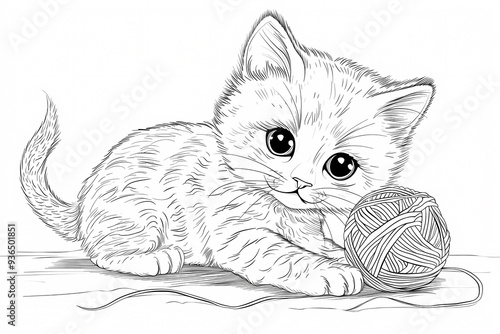 Wallpaper Mural Adorable small kitten with big eyes playing with a ball of yarn, showcasing a playful and charming demeanor. Torontodigital.ca