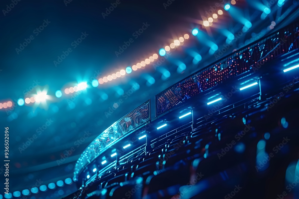 Captivating View of a Modern Stadium with Vibrant Blue Lighting Captivating View of a Modern Stadium with Vibrant Blue Lighting