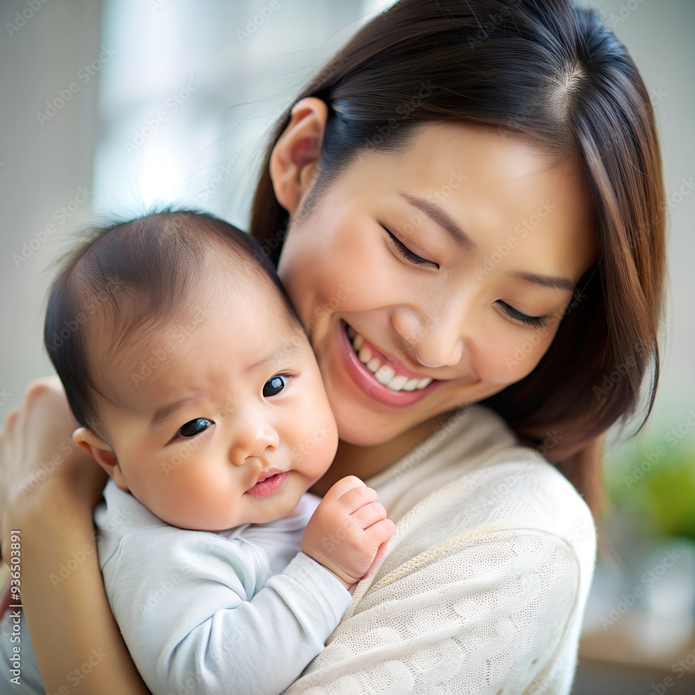Close up of young Asian mother holding her little baby Close up of young Asian mother holding her little baby