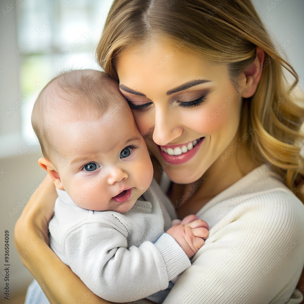 Close-up of a young European mother holding her baby Close-up of a young European mother holding her baby