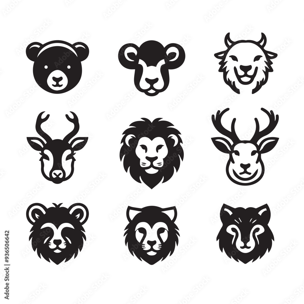Obraz premium Animals Icons & Symbols silhouette vector black and white 