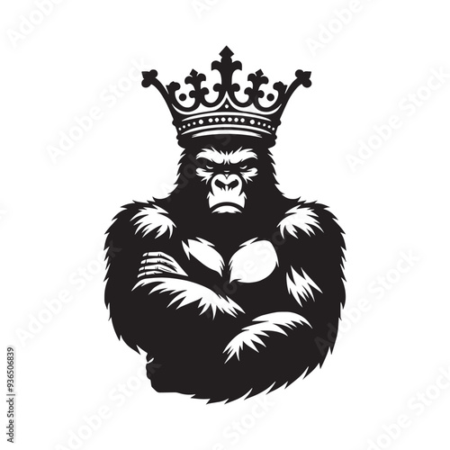 Gorilla crown face logo silhouette vector, black color silhouette
