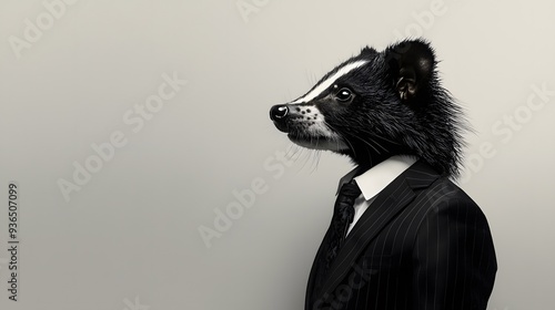 Anthropomorphized Skunk in Business Formal Attire Against Neutral Background