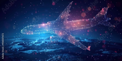 Airplane Silhouette in a Digital Sky