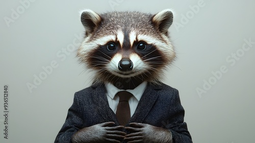 Stylish Raccoon in a Business Suit A Corporate Mascot s Portrait photo