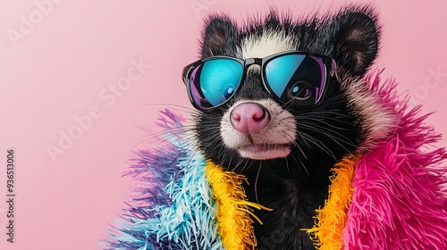 Stylish Skunk in Funky Sunglasses Striking a Pose on Colorful Background