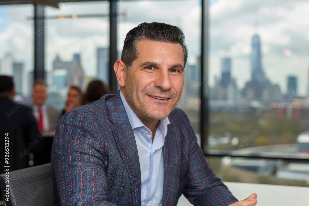 Confident Businessman in Modern Office with City View Confident Businessman in Modern Office with City View