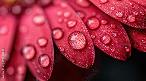   A close-up of a red flower with droplets of water on it and a yellow flower in the center of the image