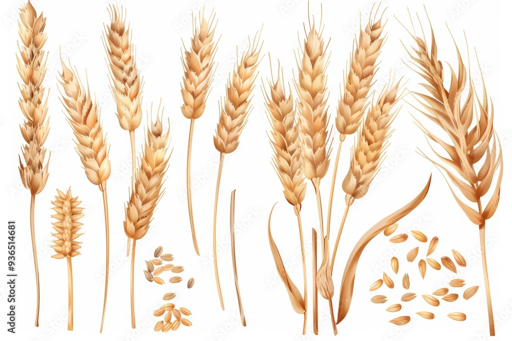golden grain: wheat, rye, and barley ears for baking. white background golden grain: wheat, rye, and barley ears for baking. white background