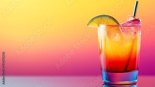 A colorful Tequila Sunrise with gradient layers, on a bright and vibrant gradient backdrop, isolated for a modern look