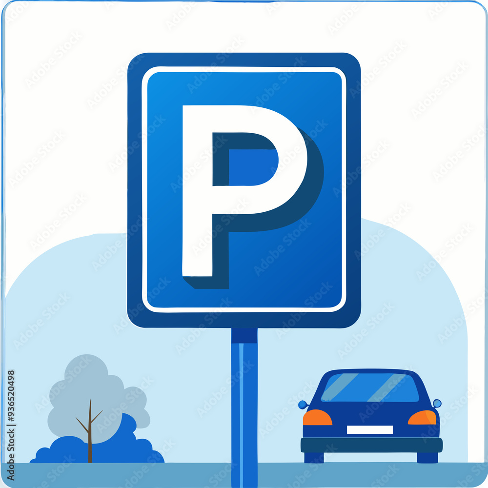 Blue parking sign with car silhouette against cloudy sky backdrop Blue parking sign with car silhouette against cloudy sky backdrop