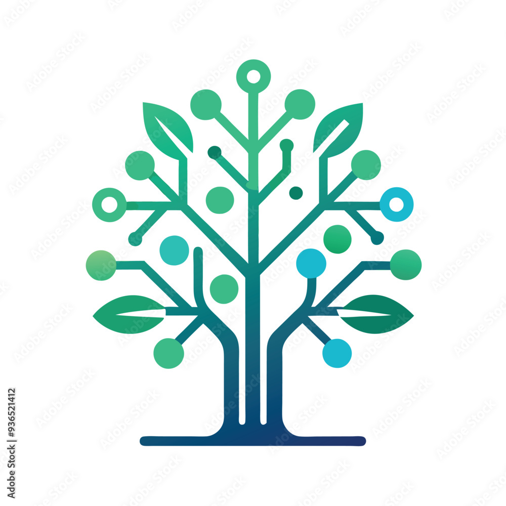 Minimalist Technology Tree Vector Logo Illustration on White Background Minimalist Technology Tree Vector Logo Illustration on White Background