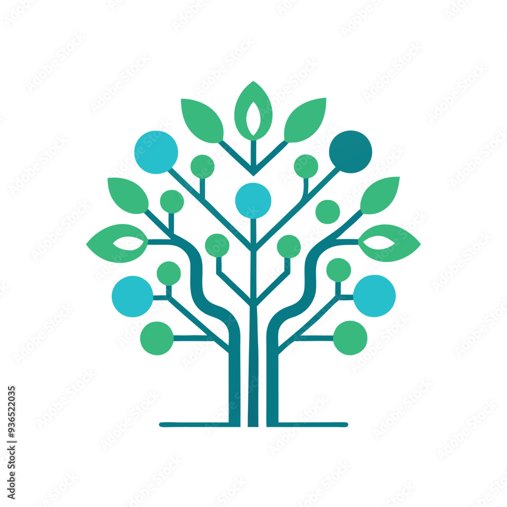 Obraz premium Minimalist Technology Tree Vector Logo Illustration on White Background