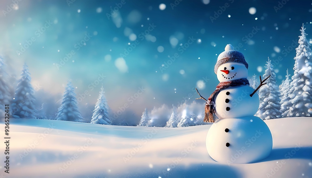 snowman in an idyllic winter landscape, christmas card snowman in an idyllic winter landscape, christmas card