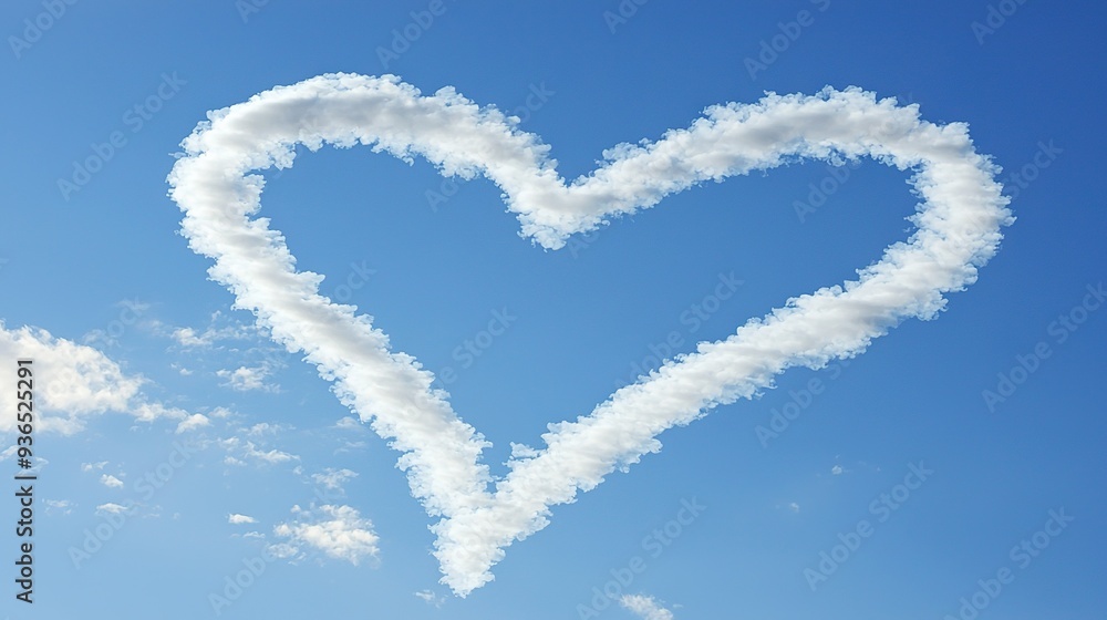 Naklejka premium Heart-shaped cloud in a blue sky with white cloud background