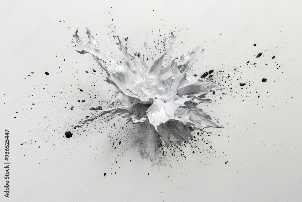 Silver paint explosion on white background. Mercury quicksilver splash explode Silver paint explosion on white background. Mercury quicksilver splash explode