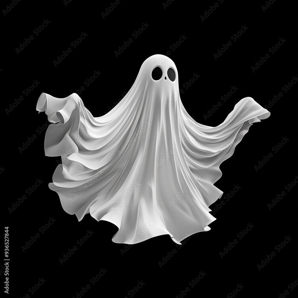 funny comic style white ghost with arms opened isolated on black background funny comic style white ghost with arms opened isolated on black background