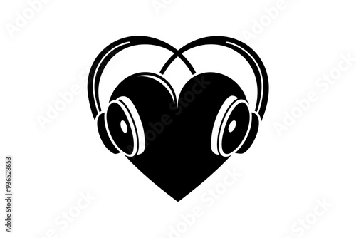 Heart listening to music on headphones on a white background