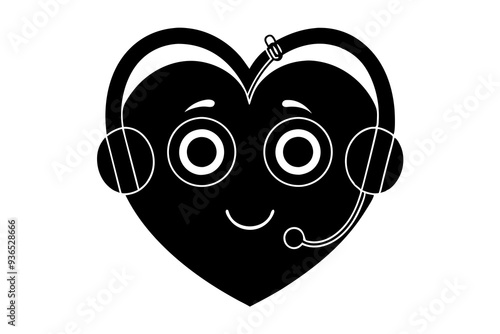 Heart listening to music on headphones on a white background