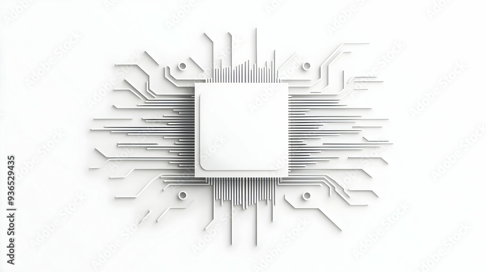 A sleek, minimalist representation of a CPU microchip, with clean, geometric lines and a focus on the simplicity of its design A sleek, minimalist representation of a CPU microchip, with clean, geometric lines and a focus on the simplicity of its design
